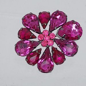 Raspberry Rhinestone Floral Pin